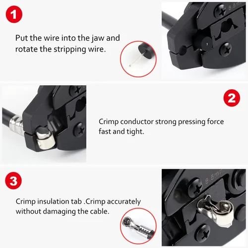Vista 6 de Delgada Alicates de Crimpado para Cables de Bujía, Herramienta de Crimpado de Bujía de Trinquete, para Crimpar y Despegar Cable de Ignición