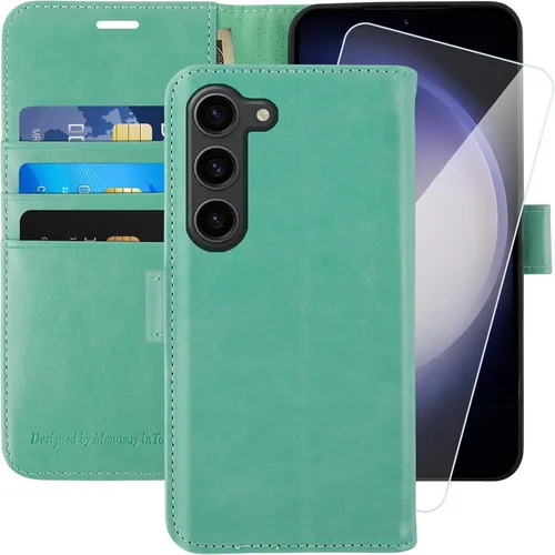 Vista 16 de MONASAY - Funda tipo cartera para Samsung S23 con 3 tarjeteros, color negro
