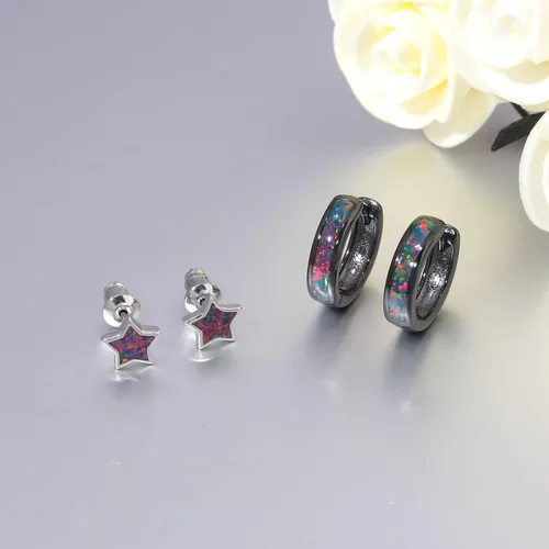Vista 252 de CiNily Aretes Huggie de ópalo con bisagras, chapados en oro, hipoalergénicos, pequeños aretes de aro para mujeres, adolescentes, niñas, hombres