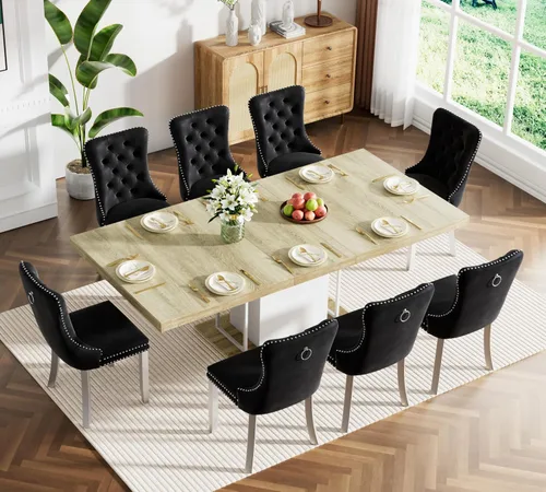 Vista 69 de Juego de mesa de comedor extensible marrón de 63 a 78.74 pulgadas para 4, juego de mesa de comedor de 5 piezas con 4 sillas, mesa de cocina