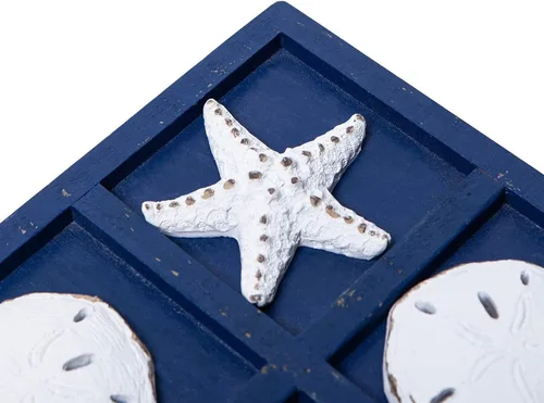 Vista 6 de SOFFEE DESIGN Estrella de mar de madera Tic Tac Toe Decoración Playa Océano estilo para decoración de habitación divertida, dólar de arena