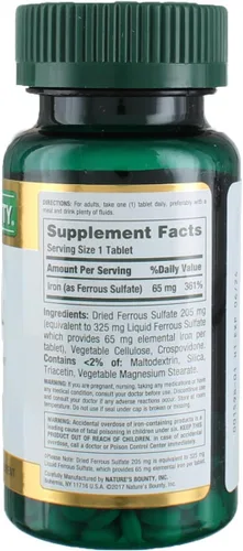 Vista 2 de Nature's Bounty Hierro 65 mg comprimidos 100 comprimidos, 100 cada uno, paquete de 3