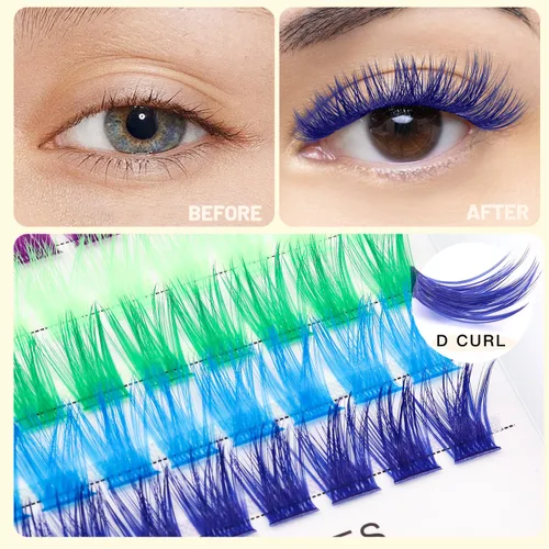 Vista 2 de Pestañas postizas de tallo ancho con varias pestañas falsas de colores D Curl de 10 a 20 mm para elegir, pestañas postizas profesionales