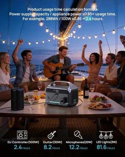 Vista 7 de DARAN Estación de energía portátil de 350W 600W Surge, 288Wh con Brillo negro