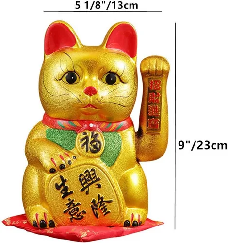 Vista 2 de Luck Cat - Gato con brazo agitado de 9 pulgadas, oro de negocios está en auge, regalos de apertura de gato de la suerte, gato chino de deoración