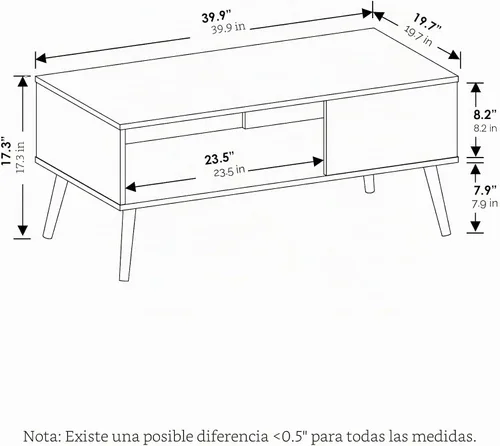 Vista 3 de Furinno Claude - Mesa de centro estilo mediados de siglo con patas de madera, color espresso grande sin elevación