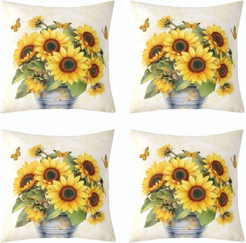 Vista 8 de Fundas de almohada de gnomo de tulipán, fundas de almohada florales de mariposa para sofá de cama del hogar, fundas de almohada cuadradas
