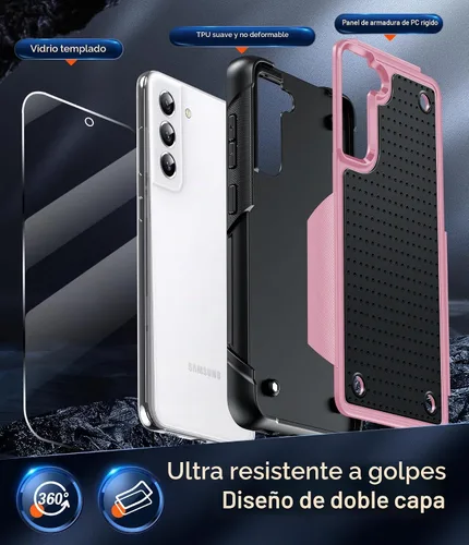 Vista 2 de LeYi Funda para Samsung Galaxy S21 FE-Case: con protector de pantalla Galss Negro Rosa