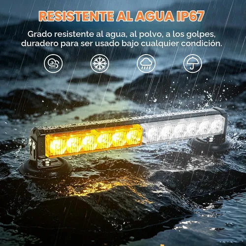 Vista 4 de Barra de luces de emergencia inalámbricas ámbar/blanca para camiones, vehículos