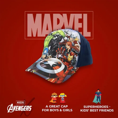 Vista 3 de Marvel Avengers, Captain America, Hulk, Ironman - Gorra de béisbol de ala plana, para niños de 5 a 17 años