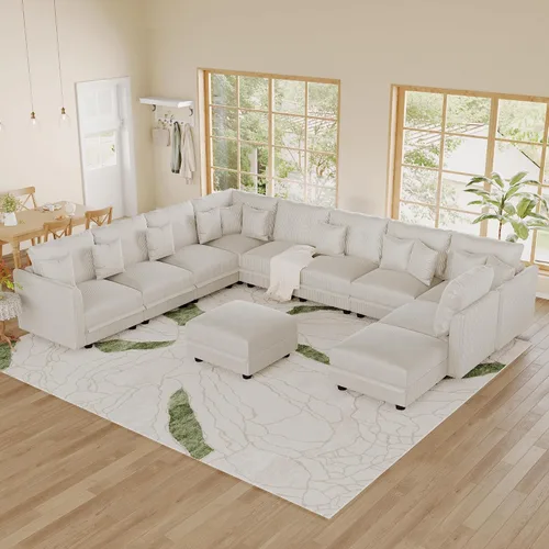 Vista 11 de LLappuil Sofá seccional modular con asientos de almacenamiento, sofá seccional convertible modular en forma de U de pana para sala de estar, sofá