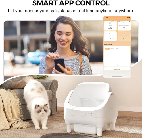 Vista 4 de Coziwow Caja de arena automática inteligente con parte superior abierta, caja de arena para gatos autolimpiante con control de aplicación