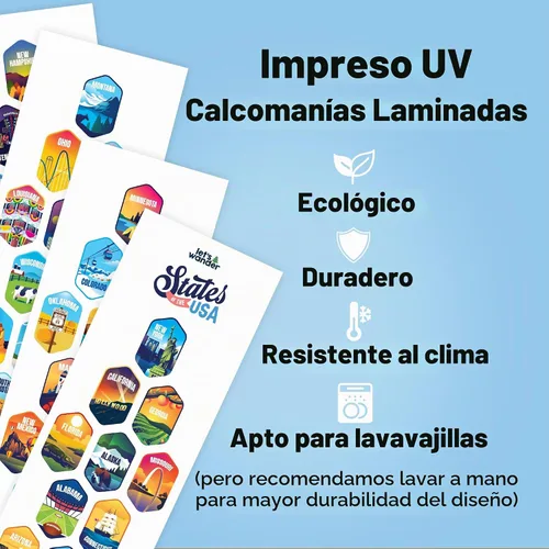 Vista 5 de LET'S WANDER Lets Wander 50 States - Botella de agua con calcomanías impermeables, acero inoxidable aislado a prueba de fugas de 32 onzas