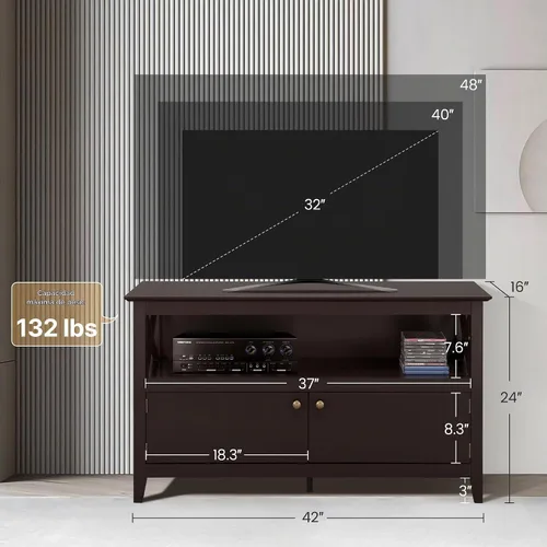 Vista 3 de Yaheetech - Soporte pequeño para TV de 42 pulgadas con almacenamiento, gabinete multimedia con marco en X