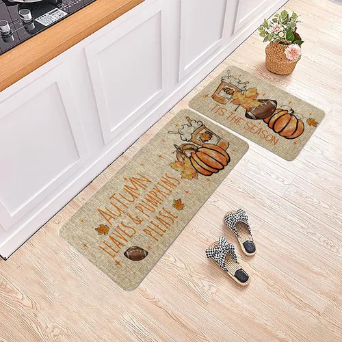 Vista 4 de Tis The Season - Juego de 2 tapetes de cocina de otoño, fútbol, calabaza, granja, fiesta, decoración para el hogar, cocina, baño, 17 x 27 y 17 x 47