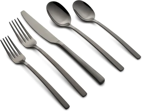 Vista 11 de Cambridge Beacon Black Satin - Juego de cubiertos de 20 piezas, acero inoxidable 18/0, apto para lavavajillas, utensilios de cocina, cuchillos