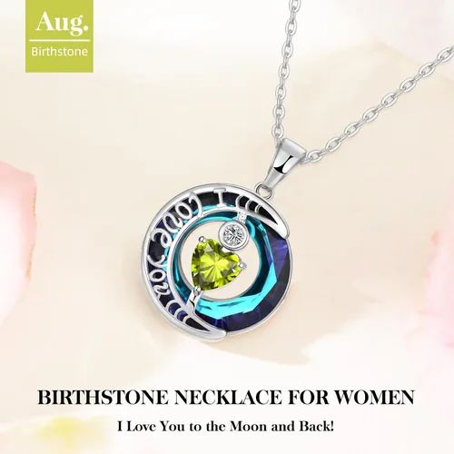 Vista 70 de Collares de cristal para mujer, regalos para aniversario de esposa, regalos de cumpleaños para mujeres, collar de zafiro azul con la frase "I Love