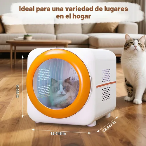 Vista 6 de Caja secadora para mascotas con LED, 30 millones de iones negativos y multifunción, automático eficiente de 360° y caja completa para gatos, perros