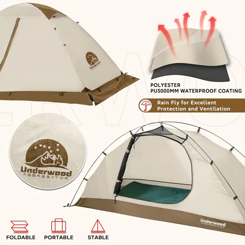 Vista 9 de Carpa para 1/2 personas para mochilero para 4 estaciones - Tienda de campaña impermeable para invierno para una persona, equipo de camping ligero