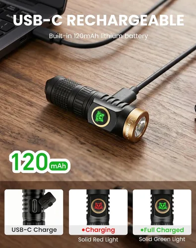 Vista 11 de Yemao Linterna de Llavero Recargable con Cadena, 600 Altos Lúmenes Linternas de Bolsillo EDC, Mini Linterna con 6 Modos para Uso Diario en el Hogar