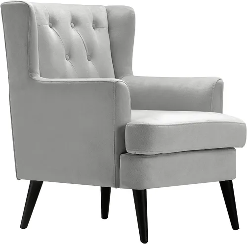 Vista 8 de Elle Decor Celeste - Silla decorativa de terciopelo copetudo, sillón tapizado de mediados de siglo, respaldo moderno con respaldo acolchado de Gris
