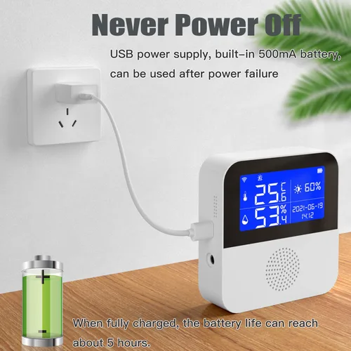 Vista 5 de Termómetro higrómetro WiFi con sonda impermeable: sensor inteligente de humedad de temperatura con pantalla LCD retroiluminada y función