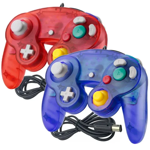 Vista 4 de Reiso Gamecube Controller, 2 Pack NGC Classic Wired Controller for Wii Game cube Console (Clear Purple and Clear White)