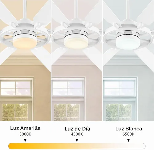 Vista 4 de ELEHINSER Ventilador de techo de 80 pulgadas con luces y 3 varillas, 8 aspas de madera contrachapada, motor de CC reversible silencioso de 6 Blanco