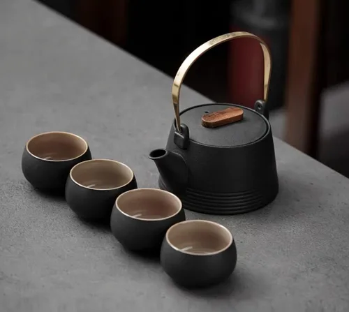 Vista 6 de Carrito de té de cerámica negra, recipiente de té de cerámica tradicional para té suelto