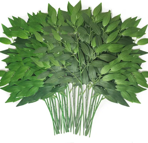 Vista 12 de 20 tallos italianos de Ruscus de 18 pulgadas, hojas artificiales de seda para bricolaje, relleno de ramos, centros de mesa, decoración