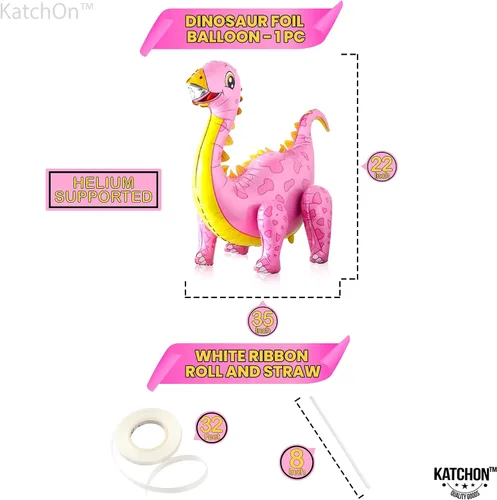 Vista 7 de KatchOn, Combo de globos grandes de dinosaurio rosa, 35 pulgadas, paquete de 3, globos de dinosaurio rosa 3D para fiesta de cumpleaños, globos