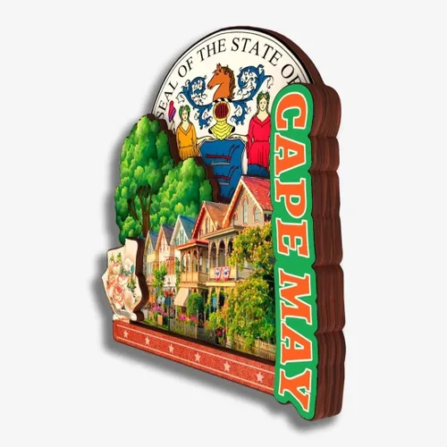 Vista 3 de Cape May - Imán de nevera de Nueva Jersey Estados Unidos América, colección de madera, madera 3D, hecho a mano, recuerdos de la ciudad de viaje