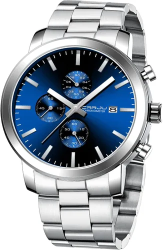 Vista 9 de CRRJU Mens Stylish Casual Quartz Watches for Men Luxury Waterproof Calendar Chronograph Japan Movement Wristwatches