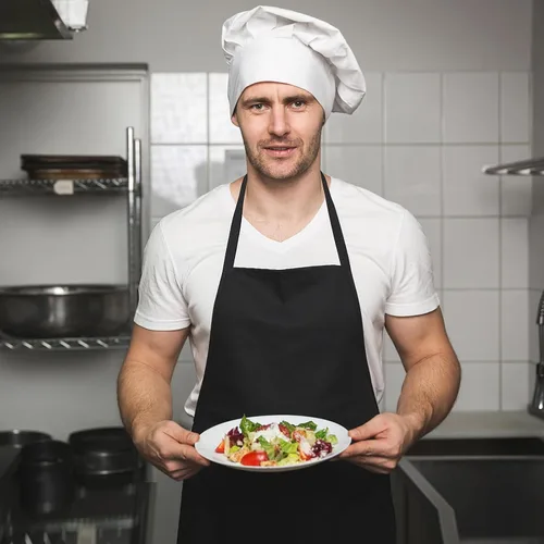 Vista 6 de Paquete de 12 delantales con peto, delantales unisex de cocina de restaurante para mujeres con 2 bolsillos, delantales de chef para cocinar