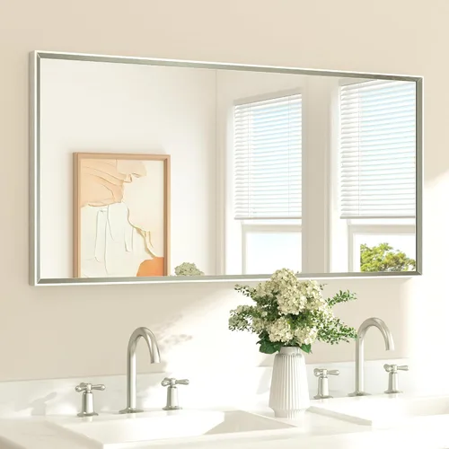 Vista 11 de TETOTE Espejo de baño dorado cepillado de 20" x 30", espejo de tocador de baño rectangular de latón dorado cepillado con marco biselado para sobre