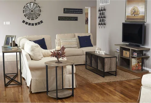 Vista 5 de Household Essentials Mesa auxiliar de madera con estante de almacenamiento Ashwood