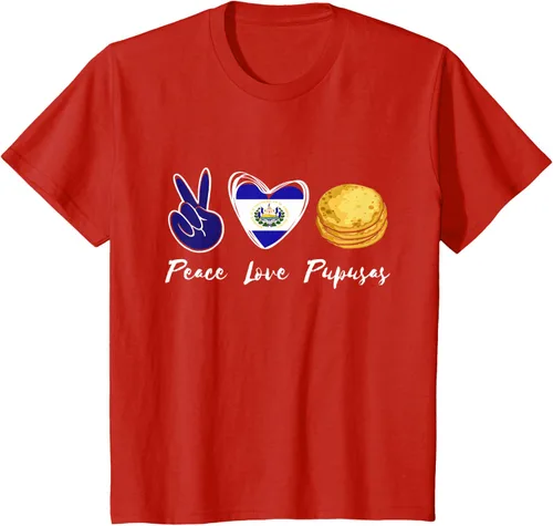 Vista 3 de Pupusas Lover Love Peace El Salvadaor Camiseta Comida Salvadoreña