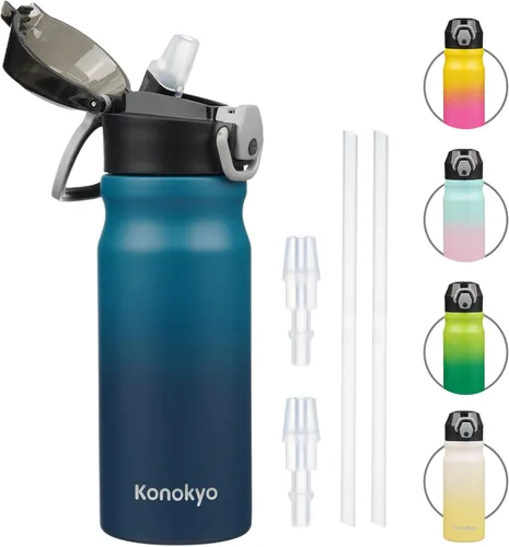 Vista 30 de Konokyo Botella de agua aislada de 22 onzas con pajilla, asa de transporte, verde militar
