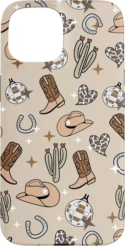 Vista 6 de Cowboy Hat & Boot & Disco Ball Pattern Brown Cowgirl Case for iPhone 17