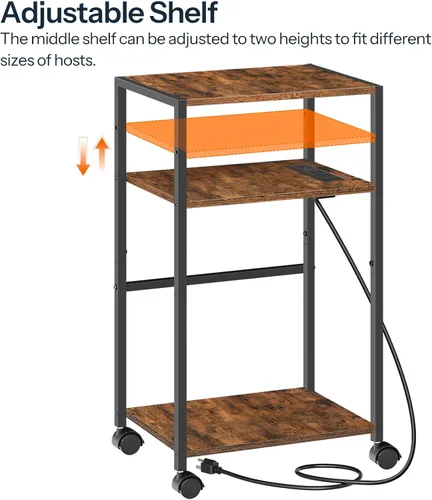 Vista 6 de HOOBRO Soporte de torre para computadora, soporte de torre de PC de 3 niveles, soporte de PC con estación de carga, soporte móvil para CPU que se