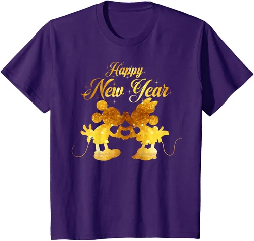 Vista 17 de Disney Camiseta de Año Nuevo Mickey & Minnie Happy New Year Silhouette, Negro