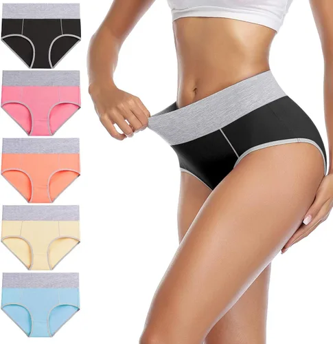 Vista 8 de wirarpa Women's Cotton Underwear High Waist Stretch Briefs Soft Underpants Ladies Full Coverage Panties 5 Pack Beige