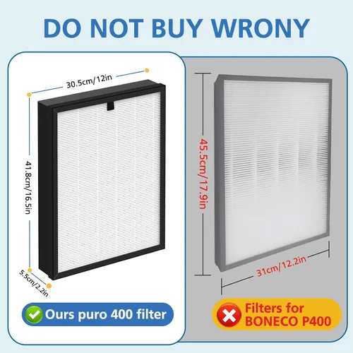 Vista 4 de Filtro de repuesto para purificador de aire 400 compatible con purificador de aire Puro 400, 3 en 1 con filtro de carbón activado para fijar polvo