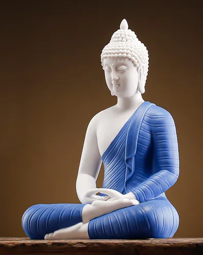 Vista 3 de QINLANG Estatua de Buda azul de 12 pulgadas para decoración del hogar, decoración de Buda de meditación de cerámica para el hogar