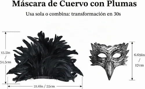 Vista 2 de Máscara de cuervo de plumas para adultos, accesorio de disfraz de pájaro de Gris-1