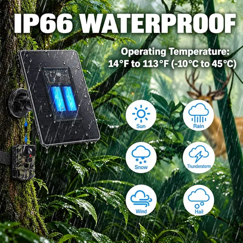 Vista 5 de Trail Camera Solar Panel, Mini Solar Battery Charger DC 12V/1A 6V/1.5A & USB-C Build-in 5000mAh Rechargeable Lithium Battery, IP66 Waterproof