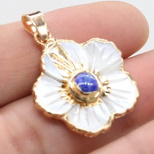 Vista 7 de LHJ Forma de vieira Natural Madre de Perla Shell Pendnats Energy Crystal Stone Setting para hacer joyas 5 piezas