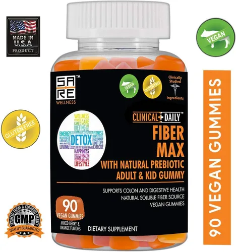 Vista 2 de CLINICAL DAILY Fiber Max, gomitas veganas con alto contenido de fibra para adultos y niños. Alivio del estreñimiento para adultos y niños. Gomitas