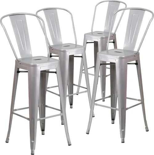 Vista 40 de Taburete Flash Furniture de bar, hecho de metal para interior y exterior, Metal, Negro