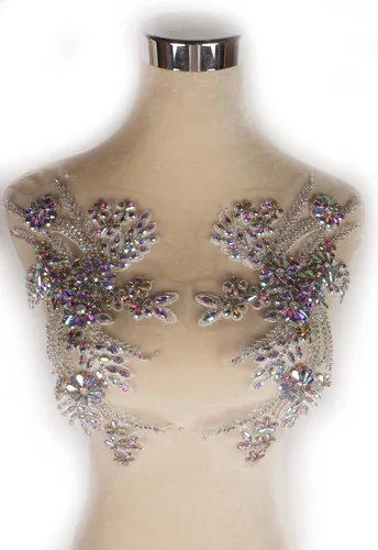 Vista 26 de Parches de Apliques de Ropa DIY con Cuentas de Pedrería Hechos a Mano, Aplique con Cuentas para Decoración de Vestido de Novia Color Verde Oscuro AB